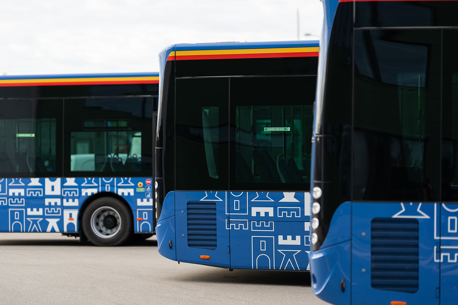 Naujų elektrinių autobusų šonai puošiami stilizuota Klaipėdos simbolika.