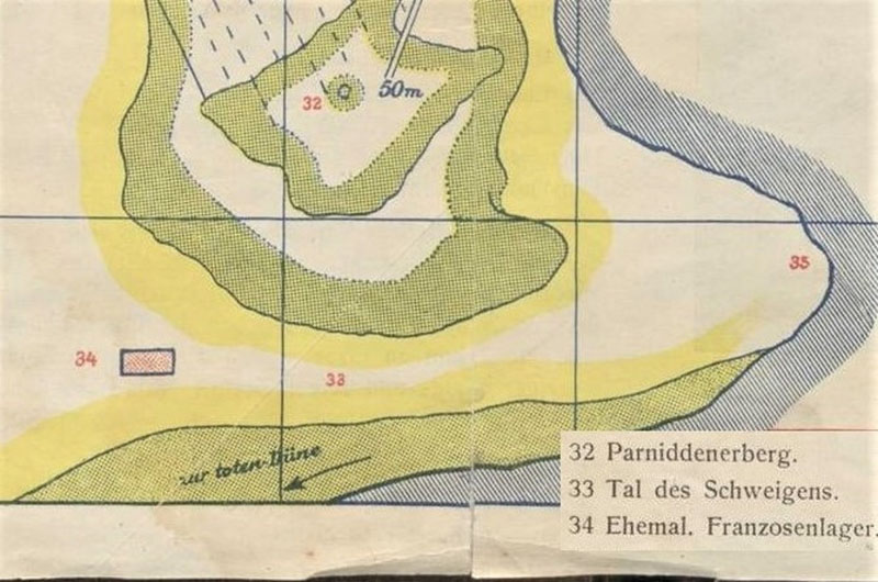 Šiame 1929 m. žemėlapyje matyti, jog Tylos (XXI a. pervadintame į Mirties) slėnyje išties būta prancūzų belaisvių stovyklos (pažymėta skaičiumi 34). Deniso NIKITENKOS archyvo nuotr.