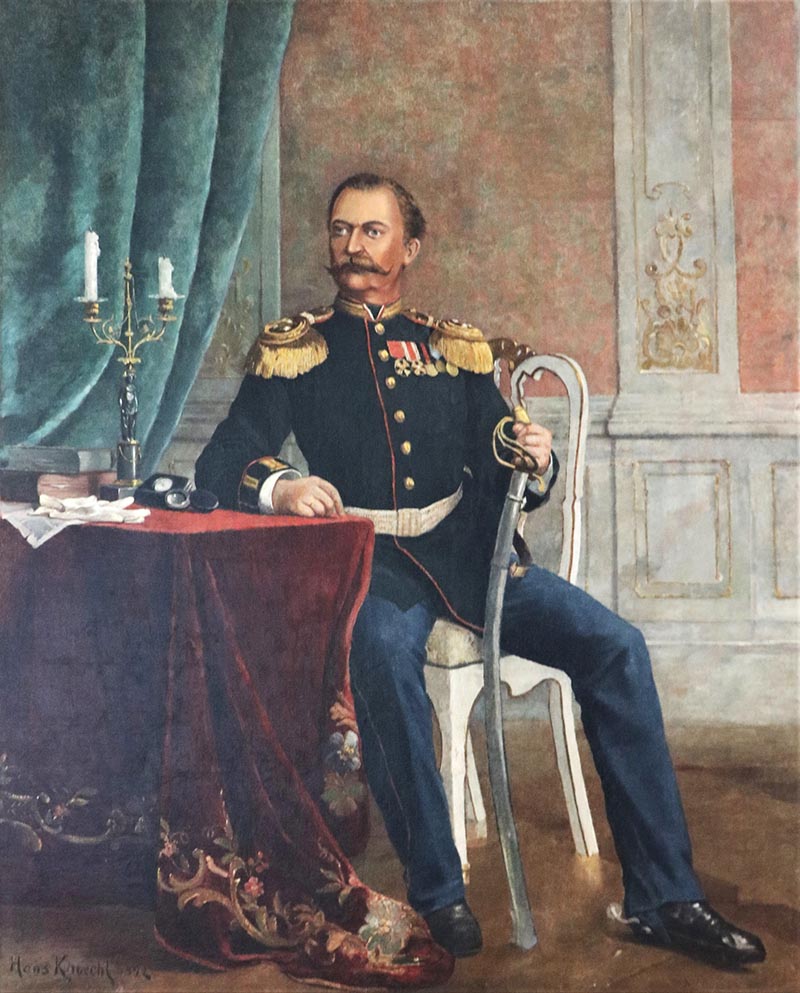 Carinėje Rusijoje tarnavęs grafas Juozapas Tiškevičius buvo palaidotas su karininko uniforma ir apdovanojimais, kardais. 1892 m. paveikslas.