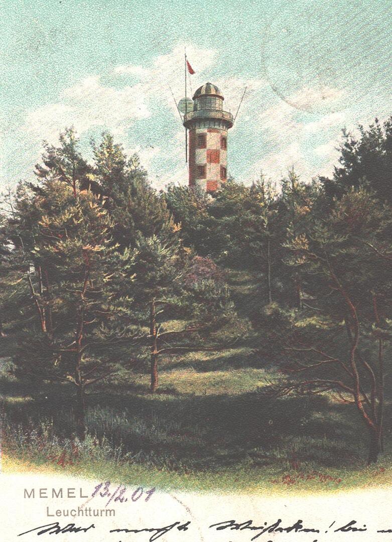 Prieš 150 metų (nuo 1874 m.) Klaipėdos švyturio bokštas pradėtas dažyti šachmatų tvarka, ir tai tapo jo vizitine kortele. 1901 m. išsiųsto atviruko fragmentas.