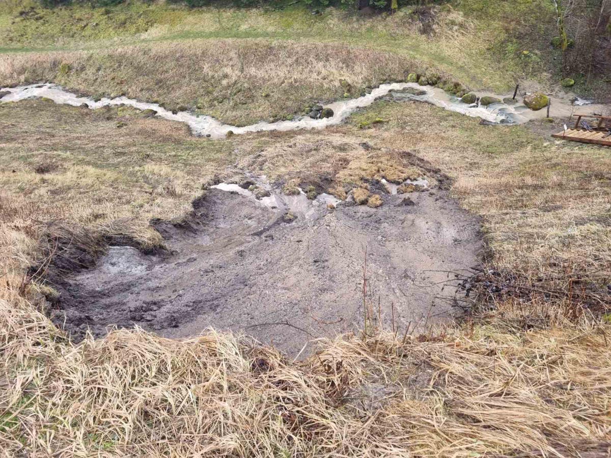 NUSLINKO. Vieno gražiausių kuršių Kartenos piliakalnio pietrytinio šlaito nuošliaužos vaizdai, fiksuoti vasario 21 d.  K. Šiaulio nuotr. 