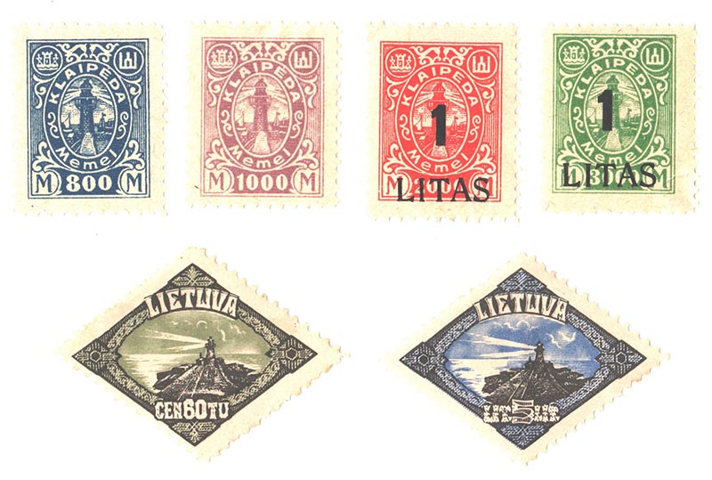 Lietuvai 1923 m. prisijungus Klaipėdos kraštą, Baltasis švyturys atsidūrė ant tais pačiais metais išleistų pašto ženklų (didžiausių nominalų).