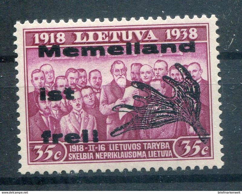 1938 m. Lietuva šventė Valstybės atkūrimo 20-metį, o jau po metų ant jubiliejinių pašto ženklų tarsi patyčia mirgėjo vokiški užrašai „Klaipėdos kraštas yra laisvas“. Deniso NIKITENKOS kolekcija.