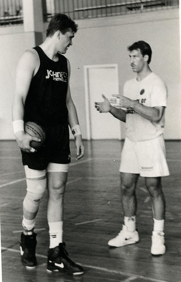 TALENTAI. Krepšininkai Arvydas Sabonis (kairėje) ir Šarūnas Marčiulionis. Redakcijos archyvo nuotr.