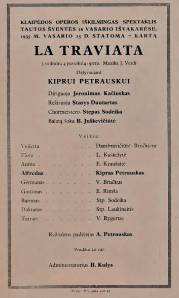 Klaipėdos lietuvių opera. G. Verdi opera „Traviata“ (1934 m.)