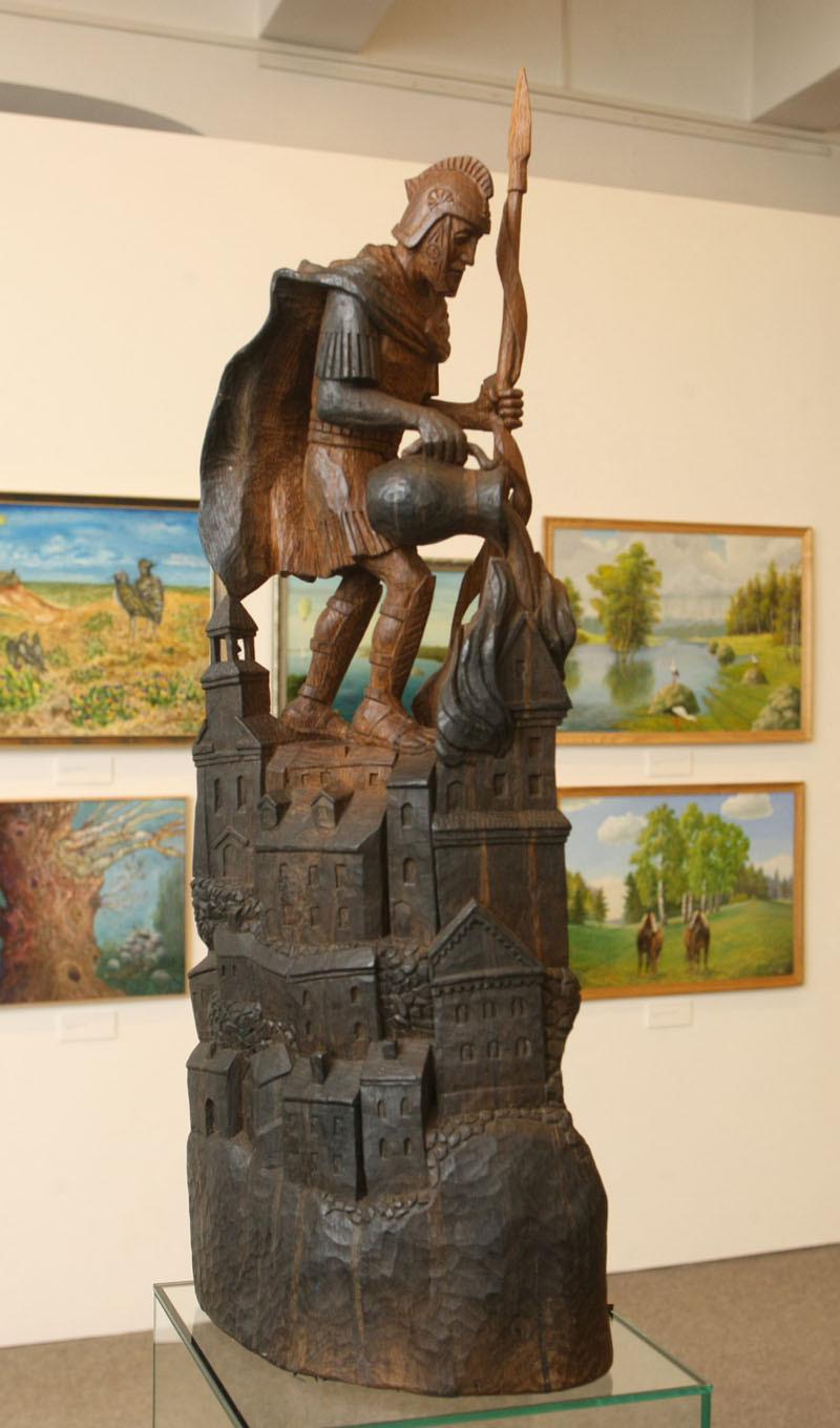 Tautodailininko Rimanto Zinkevičiaus skulptūra „Šv. Florijonas“, 1999 m. Sauliaus Venckaus nuotr.