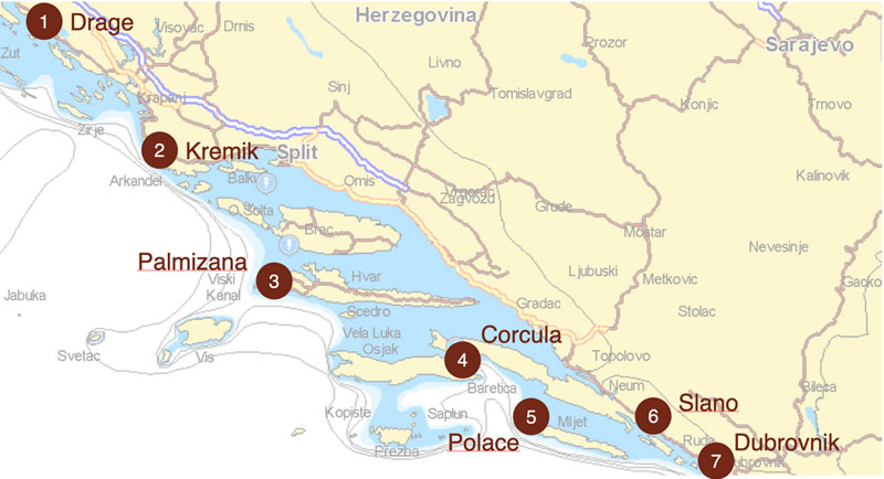 MARŠRUTAS. Jubiliejinės regatos „Start Cup“ dalyviai varžėsi Adrijos jūroje, plaukdami iš vieno Kroatijos miesto į kitą.