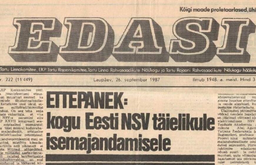 Tartu miesto ir rajono laikraštis „Edasi“, 1987 m. rugsėjo 26 d.