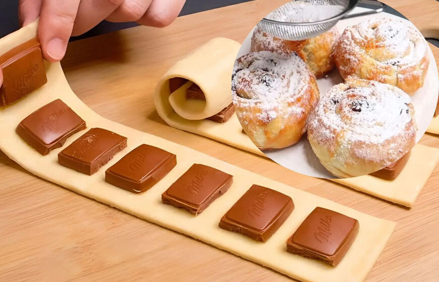 Kepu šokoladą sluoksniuotoje tešloje