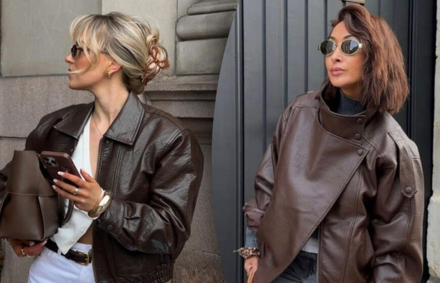 Stilingos odinės striukės pavasariui