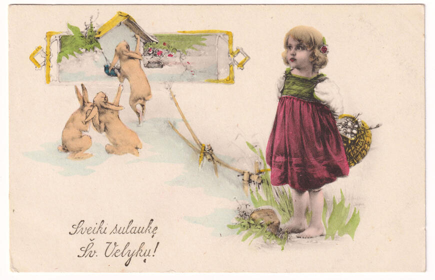 Tarpukario atvirukas su zuikiais