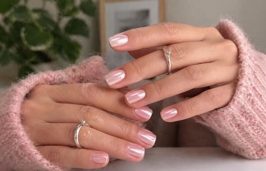 Rožinis manikiūras gegužei: 6 variantai su drėgnų žiedlapių efektu