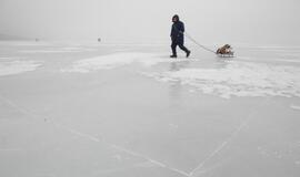 Kuršių marių ledą prie Klaipėdos apgulė žvejai