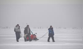 Kuršių marių ledą prie Klaipėdos apgulė žvejai