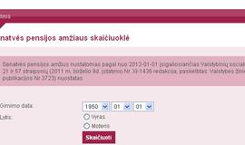 Sodros puslapyje paskelbta senatvės pensijos amžiaus skaičiuoklė