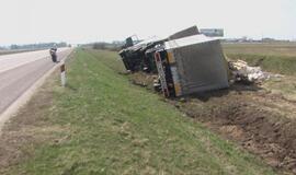 Vilkikas su briketais atsidūrė griovyje