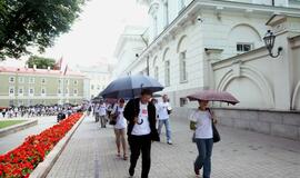 D. Kedžio dukros perdavimo motinai priešininkai prie Prezidentūros protestavo nešini tamsiais skėčiais