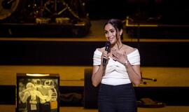 Meghan Markle Ukrainos komandą „Invictus“ žaidynėse pasveikino „Slava Ukraini“ šūkiu. 