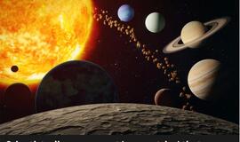 Visų Saulės sistemos planetų, išsidėsčiusių lanku aplink Saulę, iliustracija