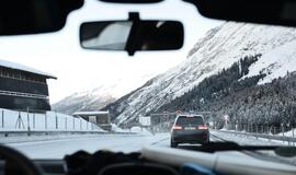 Kalnai, automobilis, salonas, veidrodėlis, langas, kelias, žiema