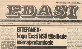 Tartu miesto ir rajono laikraštis „Edasi“, 1987 m. rugsėjo 26 d.