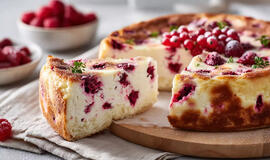 tobulas pyragas su varške ir sodo uogomis