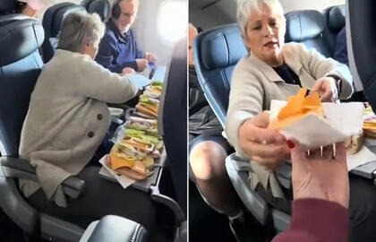 moteris šeimai pietus gamino tiesiog lėktuve