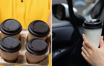 Kam kavos puodelio dangtelyje yra dvi skylutės ir įdubimas