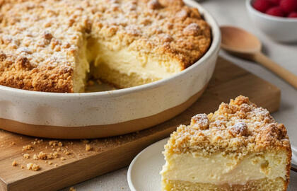 Trys sluoksniai viename kąsnyje: purus keksas, varškė ir traški trupinių plutelė – receptas