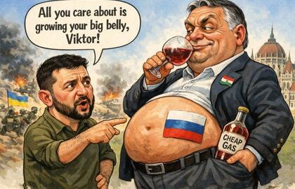 Zelenskio ir Orbano karikatūra