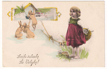 Tarpukario atvirukas su zuikiais