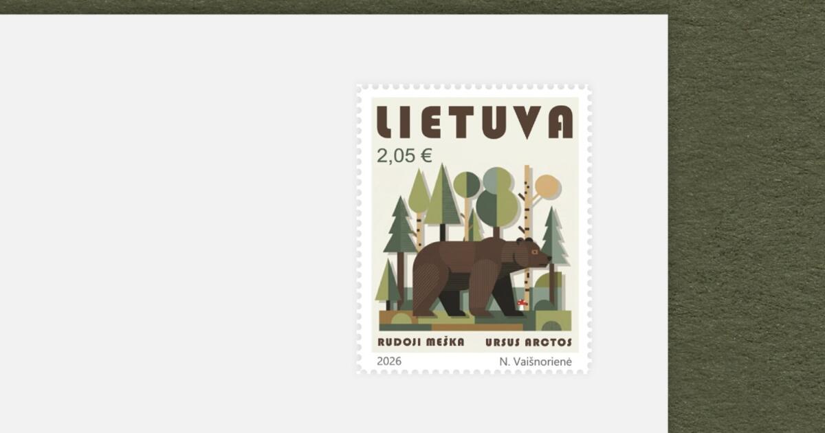 Nuo naujo pašto ženklo žvelgs rudoji meška