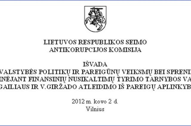 Seimo Antikorupcijos komisijos išvados