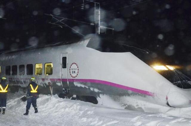 Japonijoje greitaeigis "traukinys kulka" nuvirto nuo bėgių į gausų sniegą