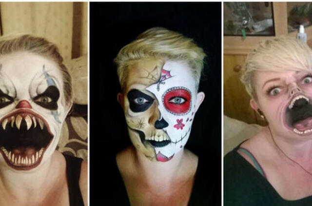 Trijų vaikų motina veido dažų pagalba transformavo save į baisius veikėjus