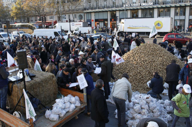 Paryžiuje dėl Rusijos embargo patirtų nuostolių protestuoja prancūzų ūkininkai