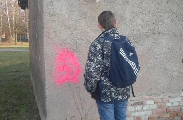 Patruliai pagavo paauglį, purškusį dažus ant sienos
