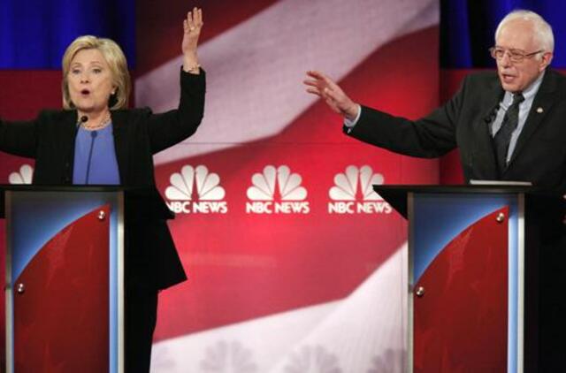 Demokratų kandidatai į JAV prezidento postą Hilari Klinton ir Bernis Sandersas susipliekė TV debatuose