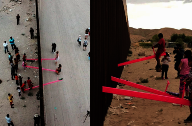 Abipus JAV ir Meksikos sienos įrengtos sūpynės vaikams tapo jaudinamu bendrumo simboliu