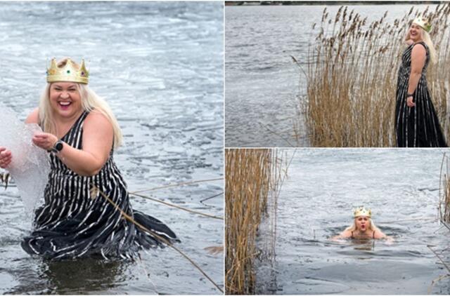 Į ledinį vandenį - su karūna ir suknele