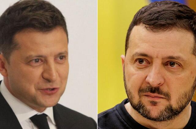 Ukrainos lyderis Volodymyras Zelenskis 2021 m. liepą ir 2024 m. sausį. EPA-Eltos nuotr.