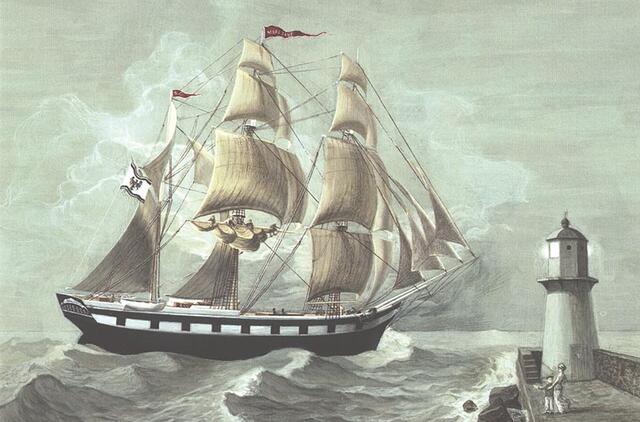 Vienas garsiausių ir gražiausių Klaipėdoje statytų (1858 m.) burlaivių - Šilokarčemos dvarininko Hugo Šojaus žmonos garbei „Mary Jane“ pavadintas barkas. Dailininko Šarūno Leonavičiaus piešinys. LJM išleistas atvirukas.