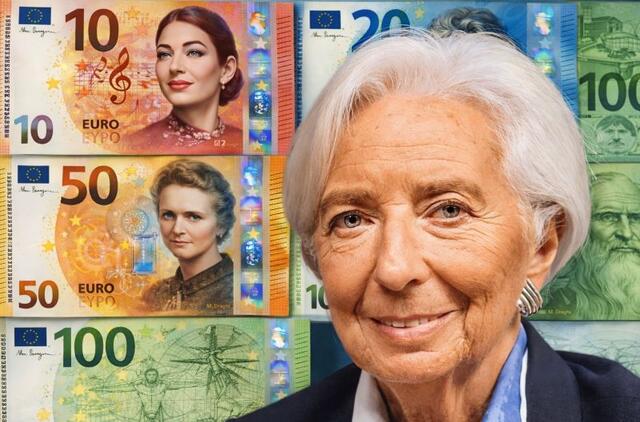 Christine Lagarde ir naujųjų eurų eskizai