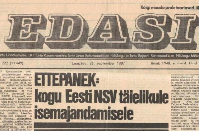 Tartu miesto ir rajono laikraštis „Edasi“, 1987 m. rugsėjo 26 d.