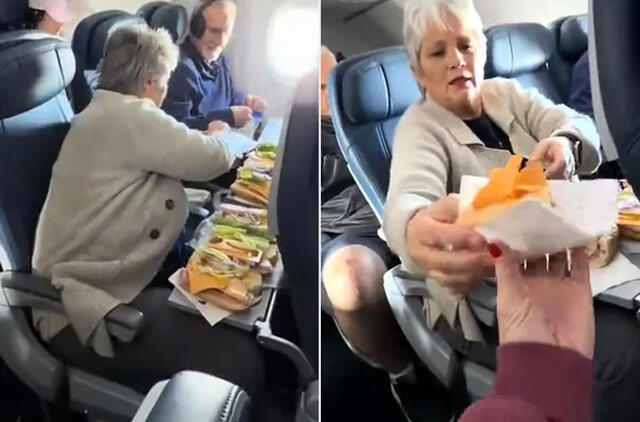 moteris šeimai pietus gamino tiesiog lėktuve