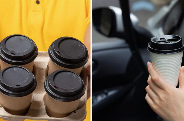 Kam kavos puodelio dangtelyje yra dvi skylutės ir įdubimas