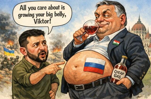 Zelenskio ir Orbano karikatūra