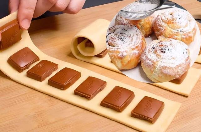 Kepu šokoladą sluoksniuotoje tešloje