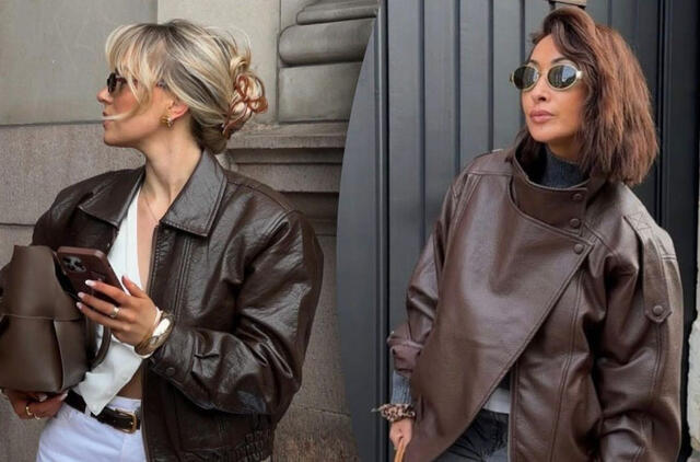 Stilingos odinės striukės pavasariui