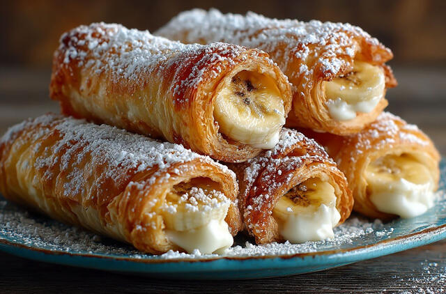 Sluoksniuotos tešlos vamzdeliai su bananu